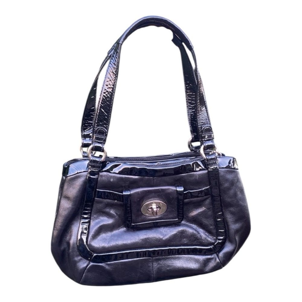 Coach leather shoulder bag patent trim